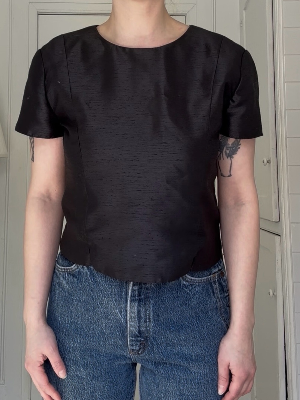 Vintage cropped satin tailored top